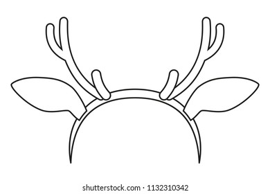Line art black and white reindeer antler. Prop for xmas costume party. Christmas holiday themed vector illustration for icon, logo, stamp, label, badge, certificate or gift card decoration