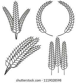 Line art black and white ripe wheat ear set. Elements for ad design. Harvest themed vector illustration for icon, sticker, label, badge, emblem, certificate or ad banner decoration