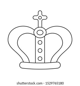 Line art black and white royal crown. Medieval festival props. Fairy tale theme vector illustration for icon, stamp, label, certificate, gift card, invitation, coupon or sale banner decoration