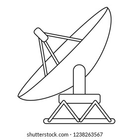 Line art black and white satellite antena. Science radar equipment. Media theme vector illustration for icon, logo, stamp, label, badge, certificate, leaflet, poster, brochure or banner decoration