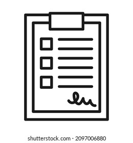 Line art black and white signed contract. Vector illustration for icon, leaflet, web site or application decor.