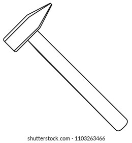 Line art black and white simple hammer. Handyman tool for home repair. Construction themed vector illustration for icon, logo, sticker, patch, label, sign, badge, certificate or flayer decoration