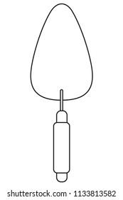 Line art black and white simple trowel. Handyman tool for home repair. Construction themed vector illustration for icon, logo, sticker, patch, label, sign, badge, certificate or flayer decoration