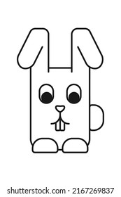 Line art black and white sitting bunny rabbit Domestic cartoon animal. Farm themed vector illustration for icon, stamp, label, badge, sticker, gift card, or coloring book page.