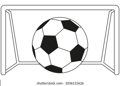 Line art black and white soccer football game goal icon poster. Sport vector illustration for gift card, flayer, certificate banner, icon, logo, patch sticker