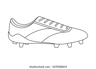 Line art black and white soccer boots. Sport theme vector illustration for icon, sticker sign, patch, certificate badge, gift card, stamp logo, label, poster, web banner, flayer