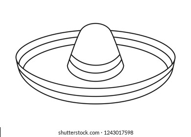 Line art black and white sombrero. Fiesta carnival clothing. Mexico theme vector illustration for icon, stamp, label, badge, certificate, leaflet, poster, brochure or banner decoration