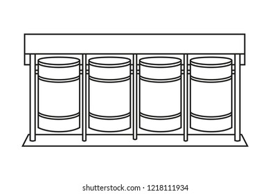 Line art black and white sorting trash bins. Eco friendly recycling garbage can. Waste disposal themed vector illustration for icon, logo, stamp, label, certificate, leaflet or banner decoration