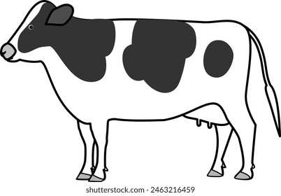 Line art of a black and white speckled dairy cow seen from the side