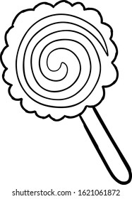 Line art black and white spiral lollipop.