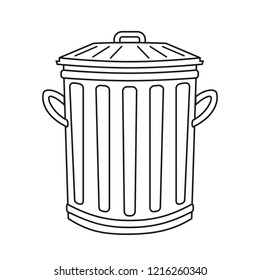 Line art black and white street trash can. Retro metal garbage bin. Waste disposal themed vector illustration for icon, logo, stamp, label, emblem, certificate, leaflet, brochure or banner decoration