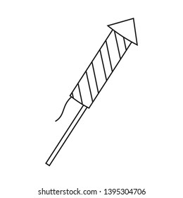 Line art black and white thin firework rocket. Holiday party element. Birthday themed vector illustration for icon, stamp, label, certificate, brochure, gift card, poster, coupon or banner decoration