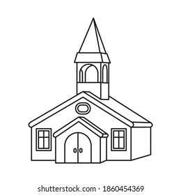 Line art black and white town hall. Small town building. Vector illustration for icon, site label, gift card, coloring book decoration