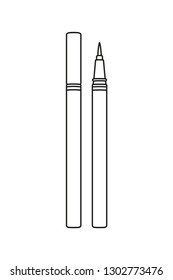 Line art black and white waterproof eyeliner pen. St valentine gift for woman. Beauty themed vector illustration for stamp, label, certificate, badge, brochure card, coupon or banner decoration