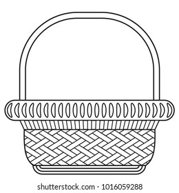 Line art black and white wicker basket shopping cart icon poster. Coloring book page for adults and kids. Vector illustration for gift card, flyer, certificate or banner, icon, logo, patch, sticker