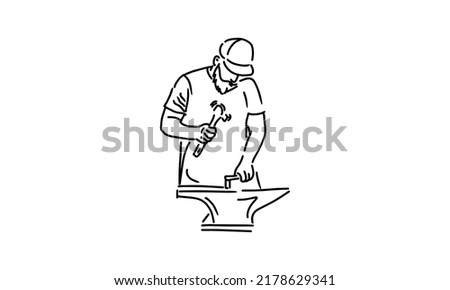 Line Art Blacksmith Hand Drawn Vector
