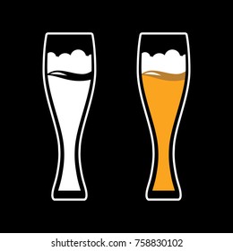 Line Art Blazon with Pint of Beer - Vector Illustration