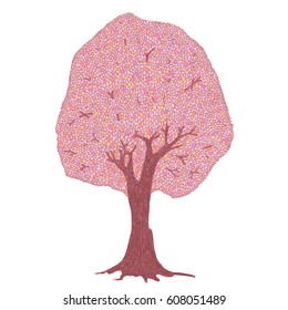 Line art blossom tree. Vector illustration.