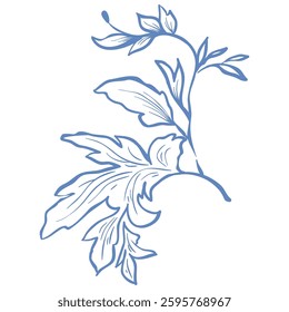 Line Art Blue Branch. Vector Illustration.