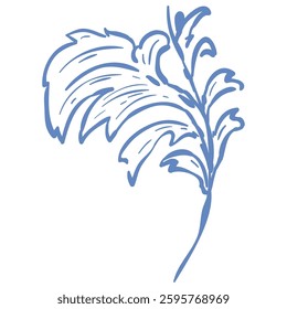 Line Art Blue Branch. Vector Illustration.