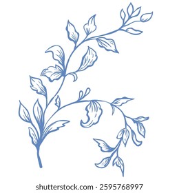 Line Art Blue Branch. Vector Illustration.
