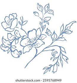 Line Art Blue Flower. Vector Illustration.