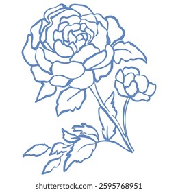 Line Art Blue Flower. Vector Illustration.