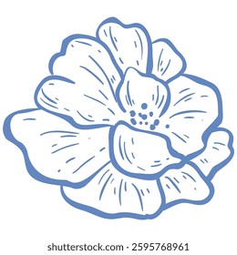 Line Art Blue Flower. Vector Illustration.