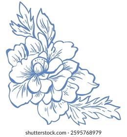 Line Art Blue Flower. Vector Illustration.