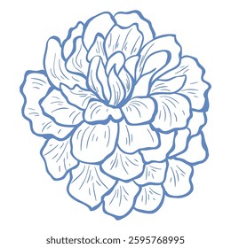 Line Art Blue Flower. Vector Illustration.