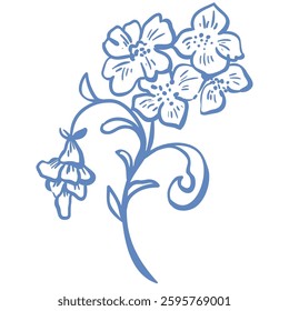 Line Art Blue Flower. Vector Illustration.