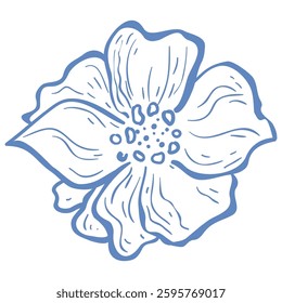 Line Art Blue Flower. Vector Illustration.
