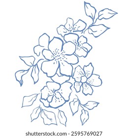 Line Art Blue Flower. Vector Illustration.