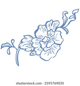 Line Art Blue Flower. Vector Illustration.