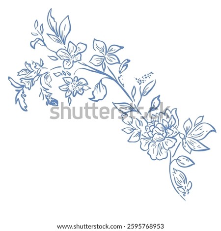 Line Art Blue Flower. Vector Illustration.