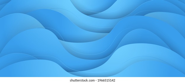 Line art of blue sea, beach summer background, abstract liquid design, curve paper waves, vector illustration. 