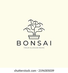 line art bonsai minimalist style logo vector design icon template illustration