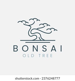 line art bonsai old tree logo vector illustration template design, icon symbol japanese tree