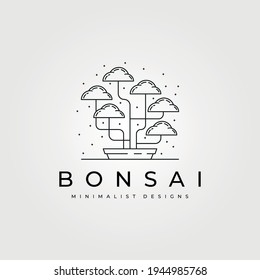 line art bonsai tree icon logo vector symbol illustration design, houseplant simple logo design