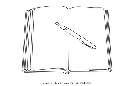 line art of book and pen vector illustration