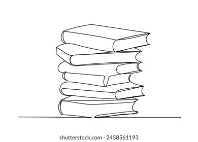 Line Art Book Stack Sketch. Continuous Line Drawing Stack of Books. Minimalistic Illustration of Learning And Literature, Ideal For Educational Themes. Editable Vector Book Stack Icon Silhouette. 