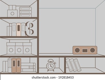 Line art of bookshelf