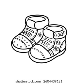 A line art booties illustration of a coloring page 