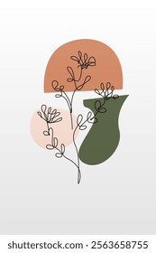 Line art botanical background illustration. Botanical wall art painting poster