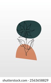 Line art botanical background illustration. Botanical wall art painting poster