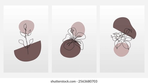 Line art botanical background illustration. Botanical wall art painting poster
