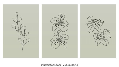 Line art botanical background illustration. Botanical wall art painting poster