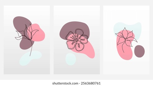 Line art botanical background illustration. Botanical wall art painting poster