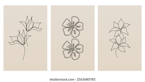 Line art botanical background illustration. Botanical wall art painting poster