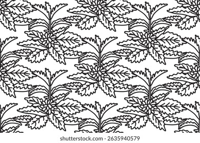 Line art botanical floral seamless pattern with exotic flowers vector illustration. Black outline repeating tropical plants in white background. Graphic design for Fashion Cover Textile Wedding Print 